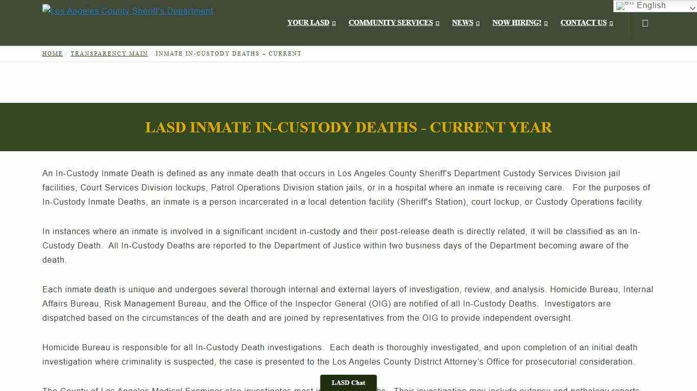 Inmate In-Custody Deaths - Current